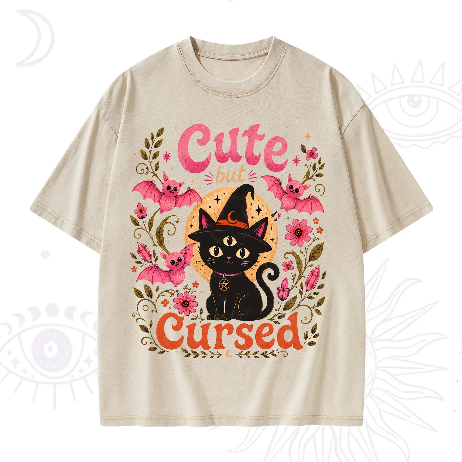 Purplehecate Cute but Cursed Black Cat Washed T-Shirt