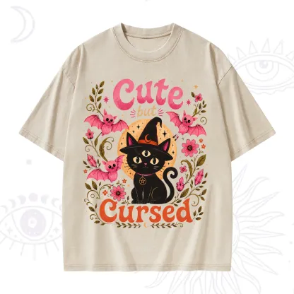 Purplehecate Cute but Cursed Black Cat Washed T-Shirt