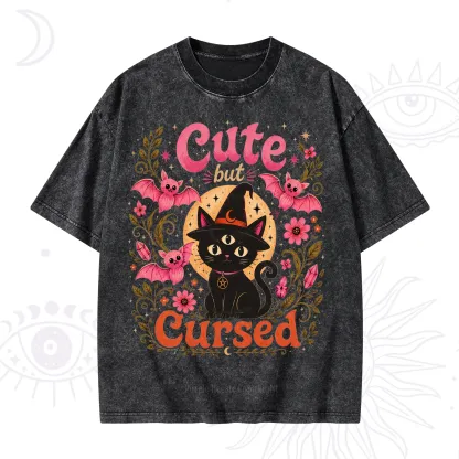 Purplehecate Cute but Cursed Black Cat Washed T-Shirt