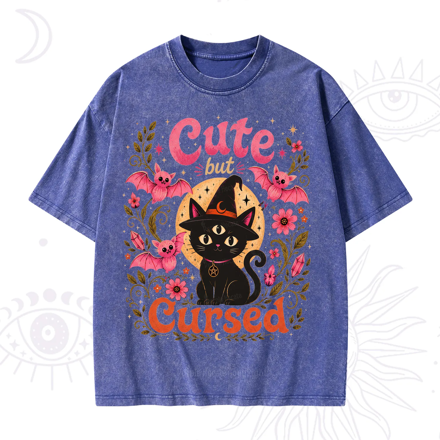 Purplehecate Cute but Cursed Black Cat Washed T-Shirt