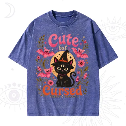 Purplehecate Cute but Cursed Black Cat Washed T-Shirt