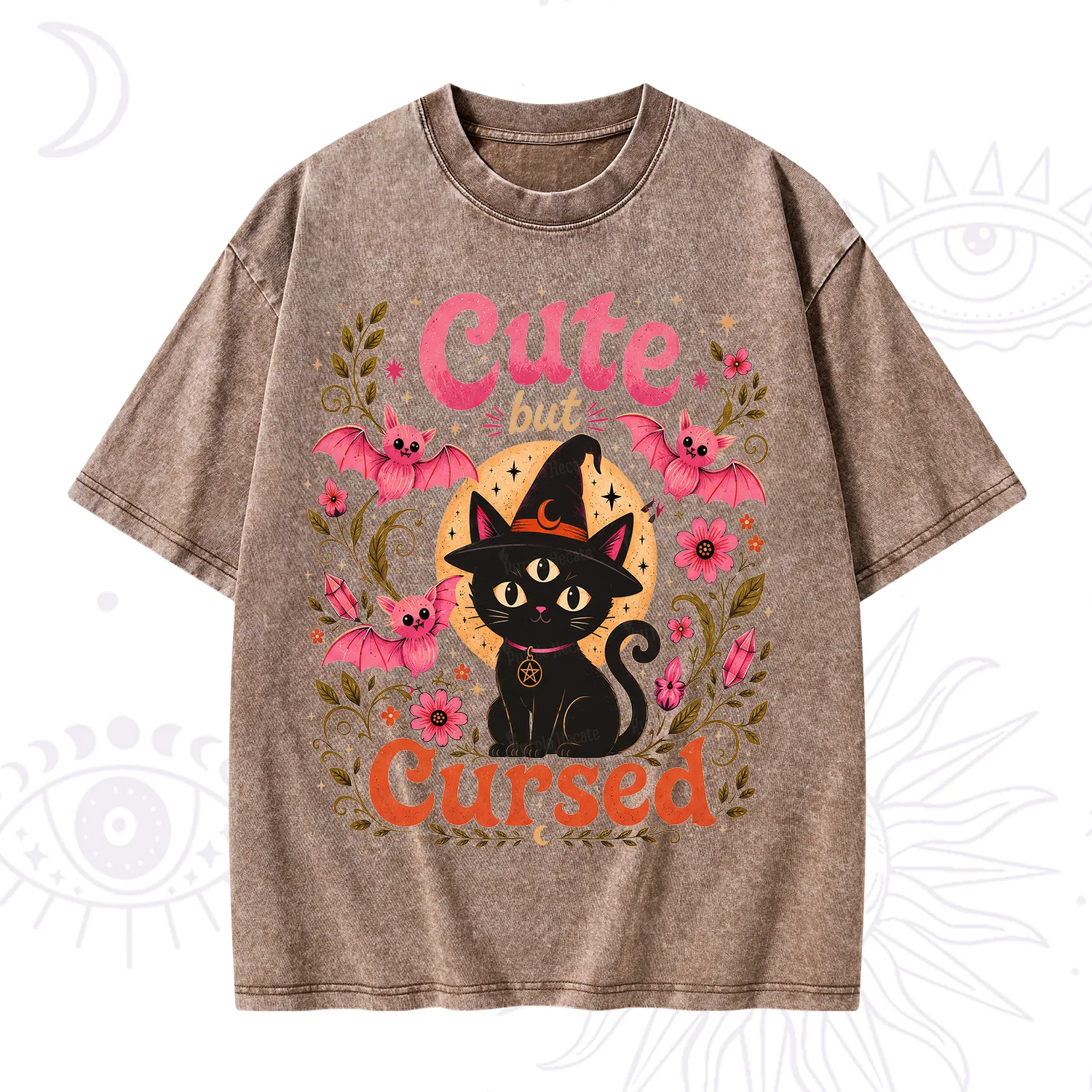 Purplehecate Cute but Cursed Black Cat Washed T-Shirt