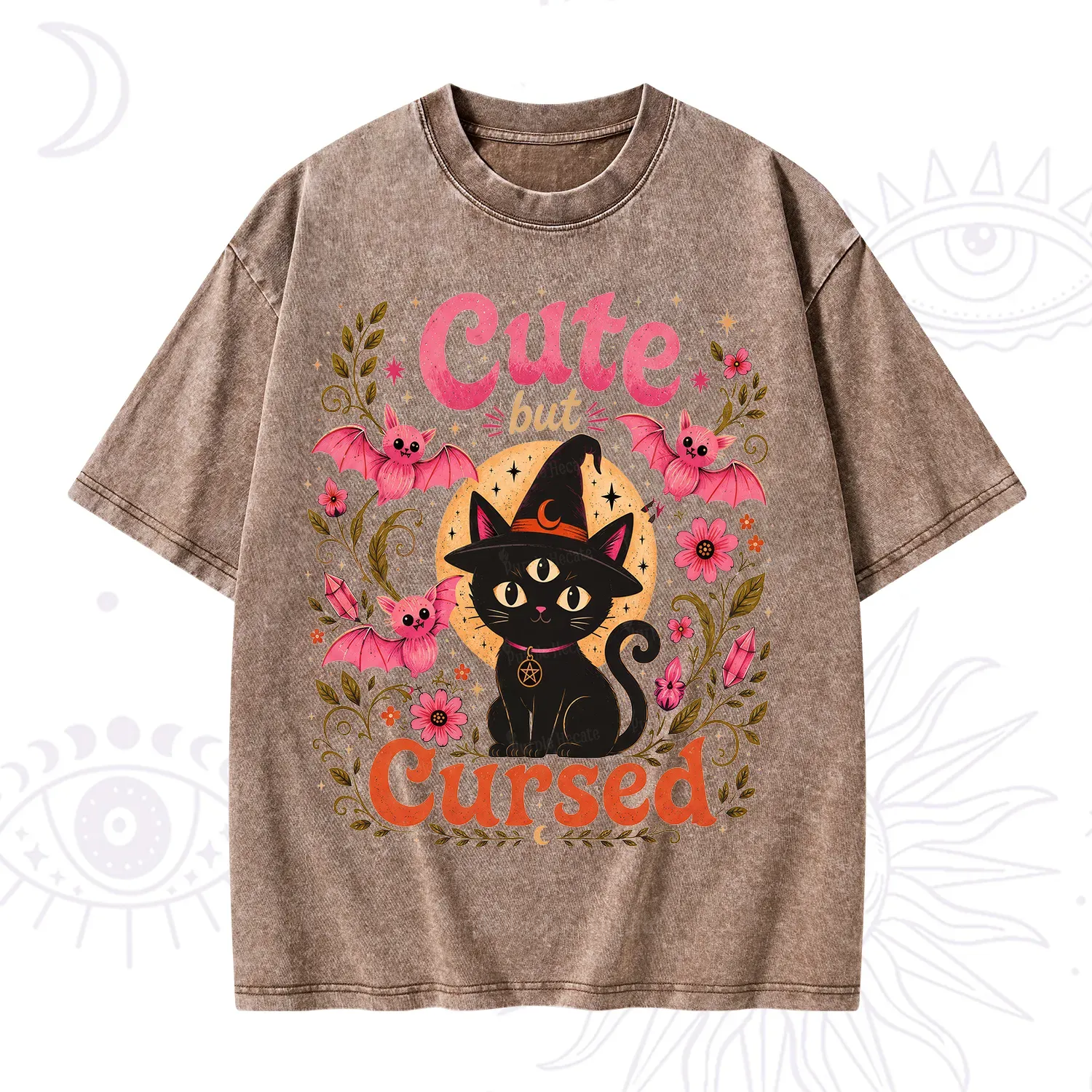 Purplehecate Cute but Cursed Black Cat Washed T-Shirt