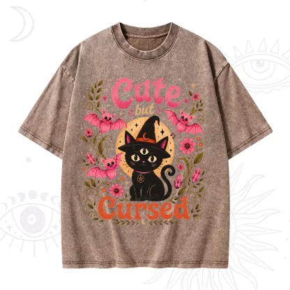 Purplehecate Cute but Cursed Black Cat Washed T-Shirt