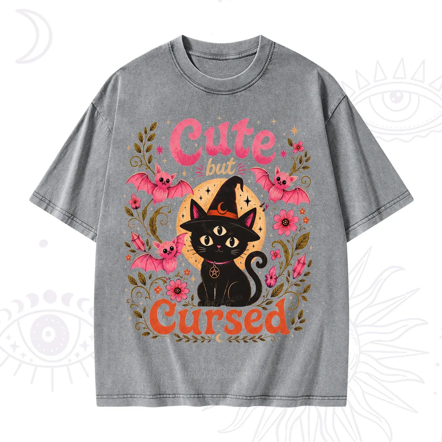 Purplehecate Cute but Cursed Black Cat Washed T-Shirt