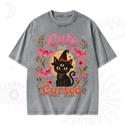 Purplehecate Cute but Cursed Black Cat Washed T-Shirt