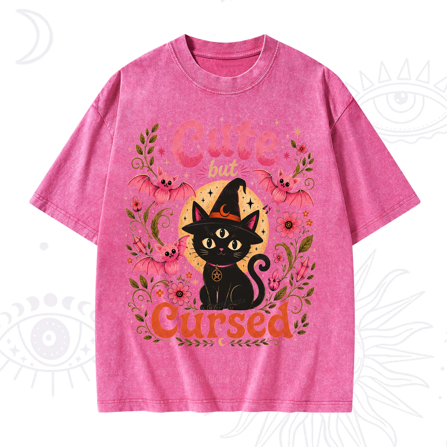 Purplehecate Cute but Cursed Black Cat Washed T-Shirt