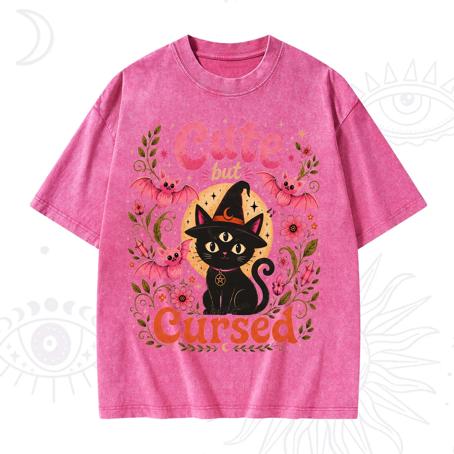 Purplehecate Cute but Cursed Black Cat Washed T-Shirt