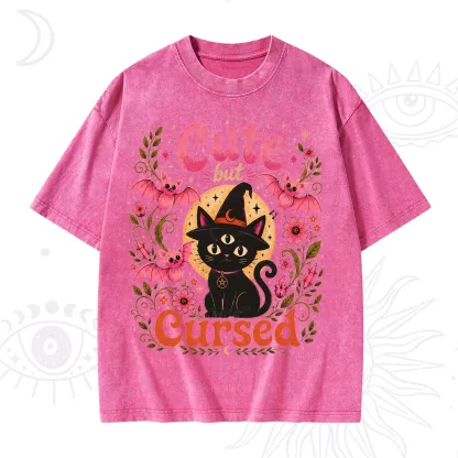 Purplehecate Cute but Cursed Black Cat Washed T-Shirt