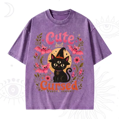 Purplehecate Cute but Cursed Black Cat Washed T-Shirt