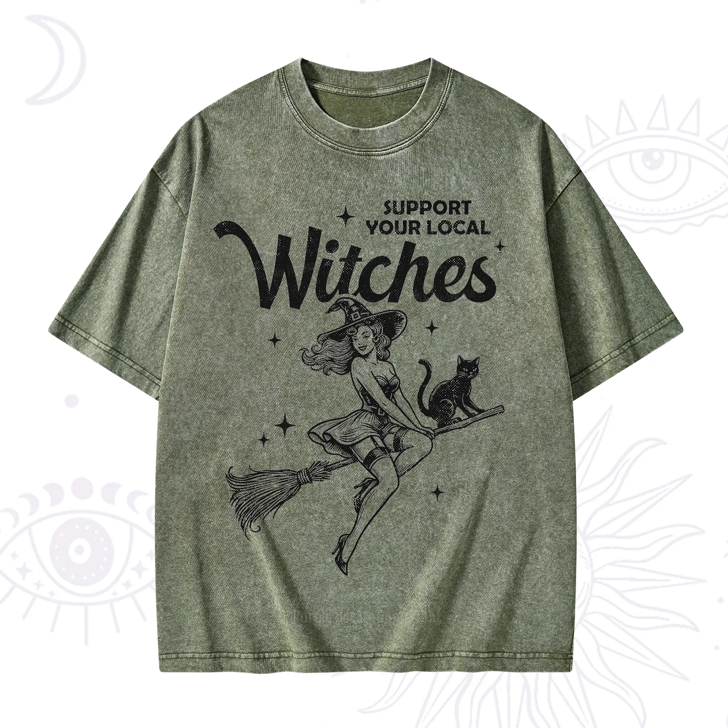 Purplehecate Support Your Local Witches Funny Witch Washed T-Shirt