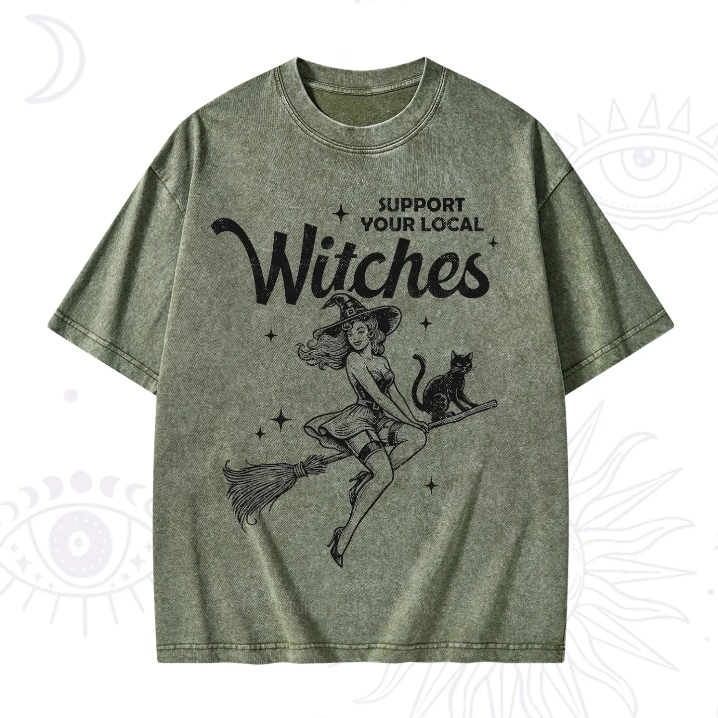 Purplehecate Support Your Local Witches Funny Witch Washed T-Shirt