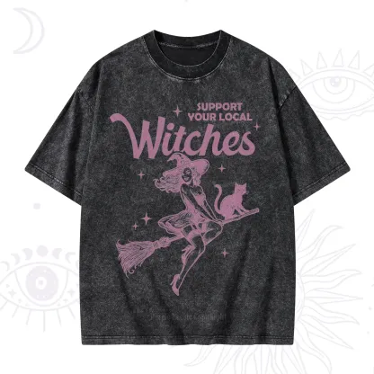 Purplehecate Support Your Local Witches Funny Witch Washed T-Shirt