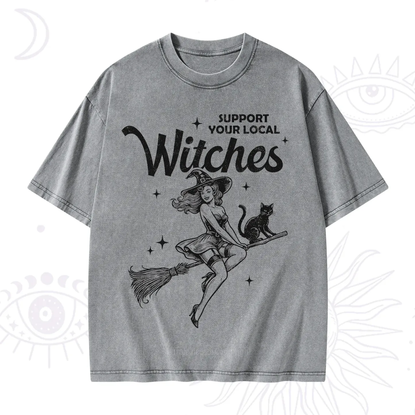 Purplehecate Support Your Local Witches Funny Witch Washed T-Shirt