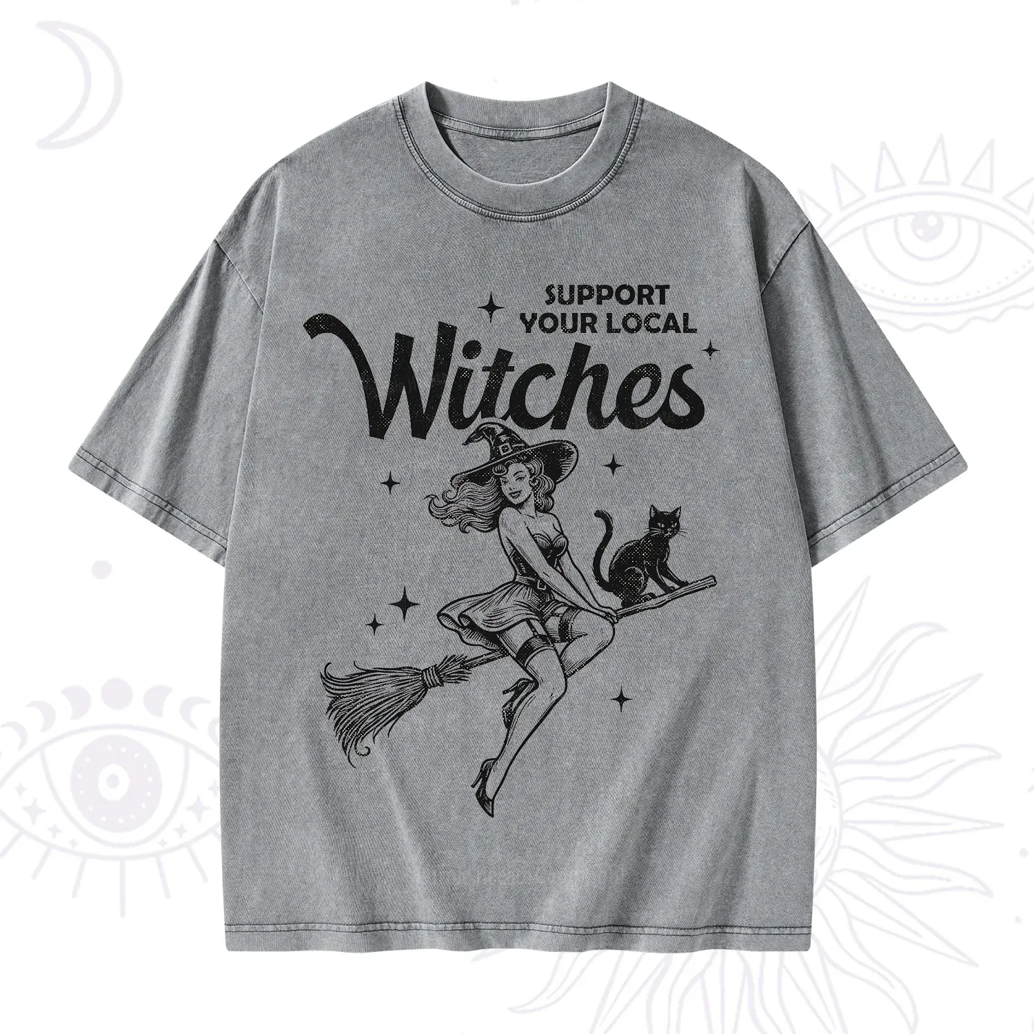 Purplehecate Support Your Local Witches Funny Witch Washed T-Shirt