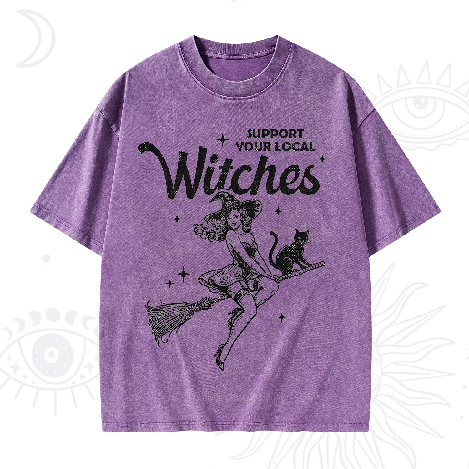 Purplehecate Support Your Local Witches Funny Witch Washed T-Shirt