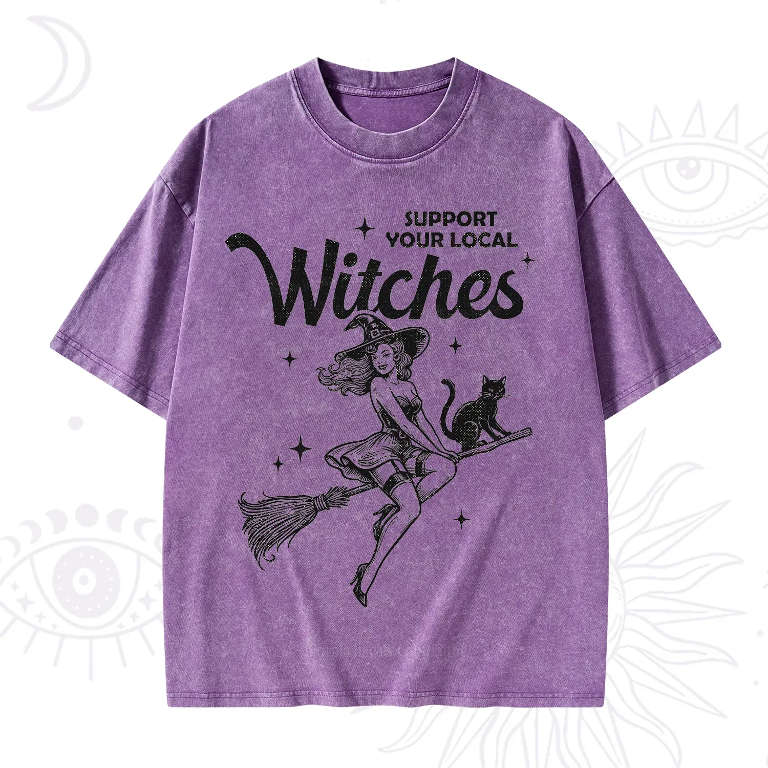 Purplehecate Support Your Local Witches Funny Witch Washed T-Shirt