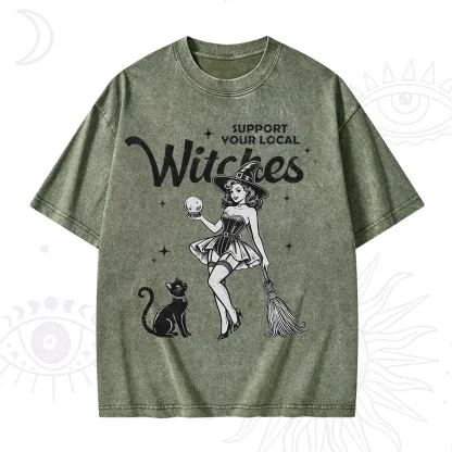 Purplehecate Support Your Local Witches Washed T-Shirt