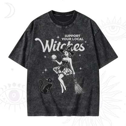 Purplehecate Support Your Local Witches Washed T-Shirt