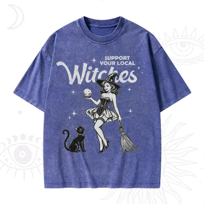 Purplehecate Support Your Local Witches Washed T-Shirt