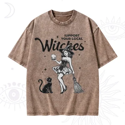 Purplehecate Support Your Local Witches Washed T-Shirt