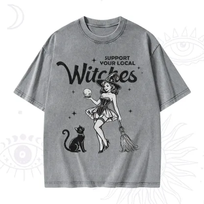 Purplehecate Support Your Local Witches Washed T-Shirt