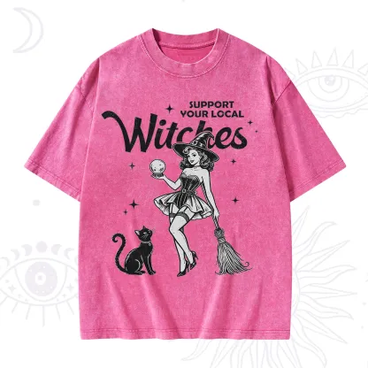 Purplehecate Support Your Local Witches Washed T-Shirt