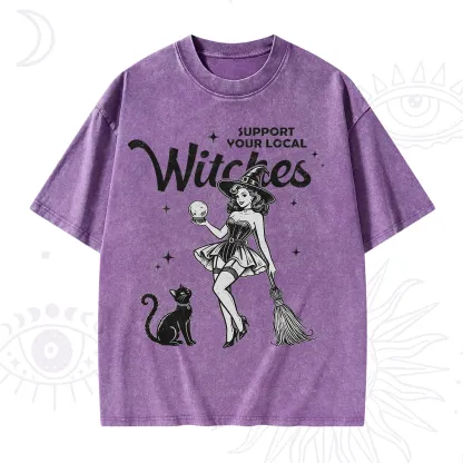 Purplehecate Support Your Local Witches Washed T-Shirt