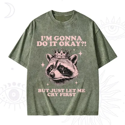 Purplehecate I'm Gonna Do It Okay Funny Raccoon Washed T-Shirt