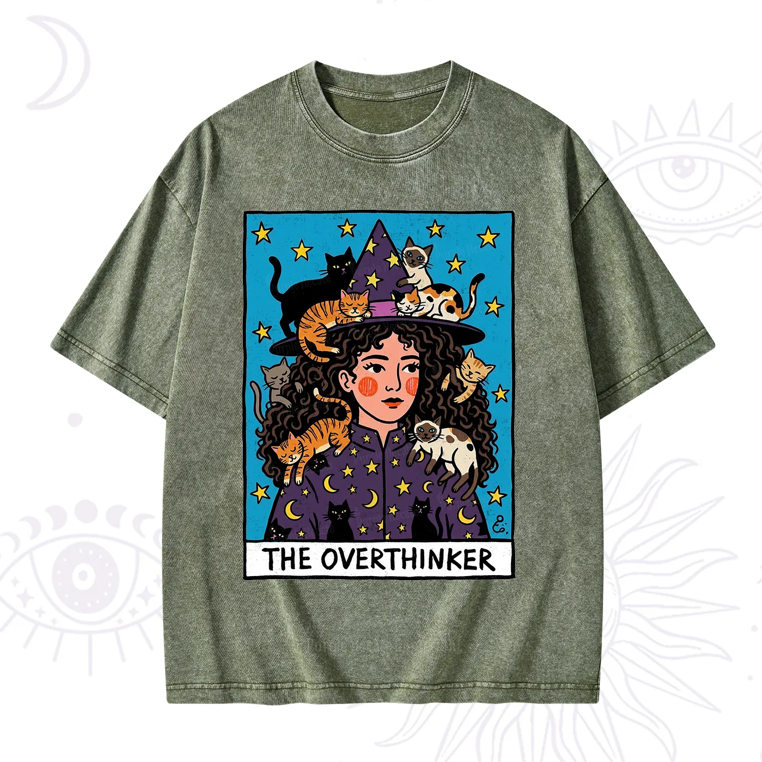 Purplehecate The Overthinker Witch Cat Party Washed T-Shirt