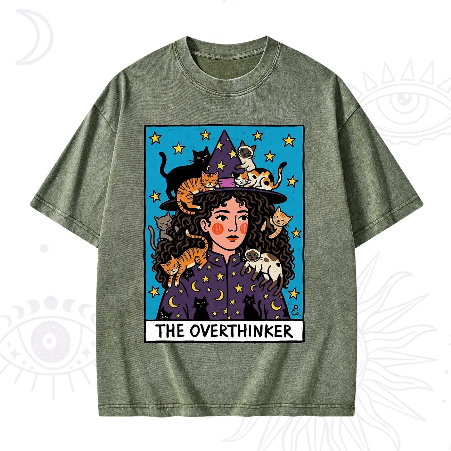 Purplehecate The Overthinker Witch Cat Party Washed T-Shirt