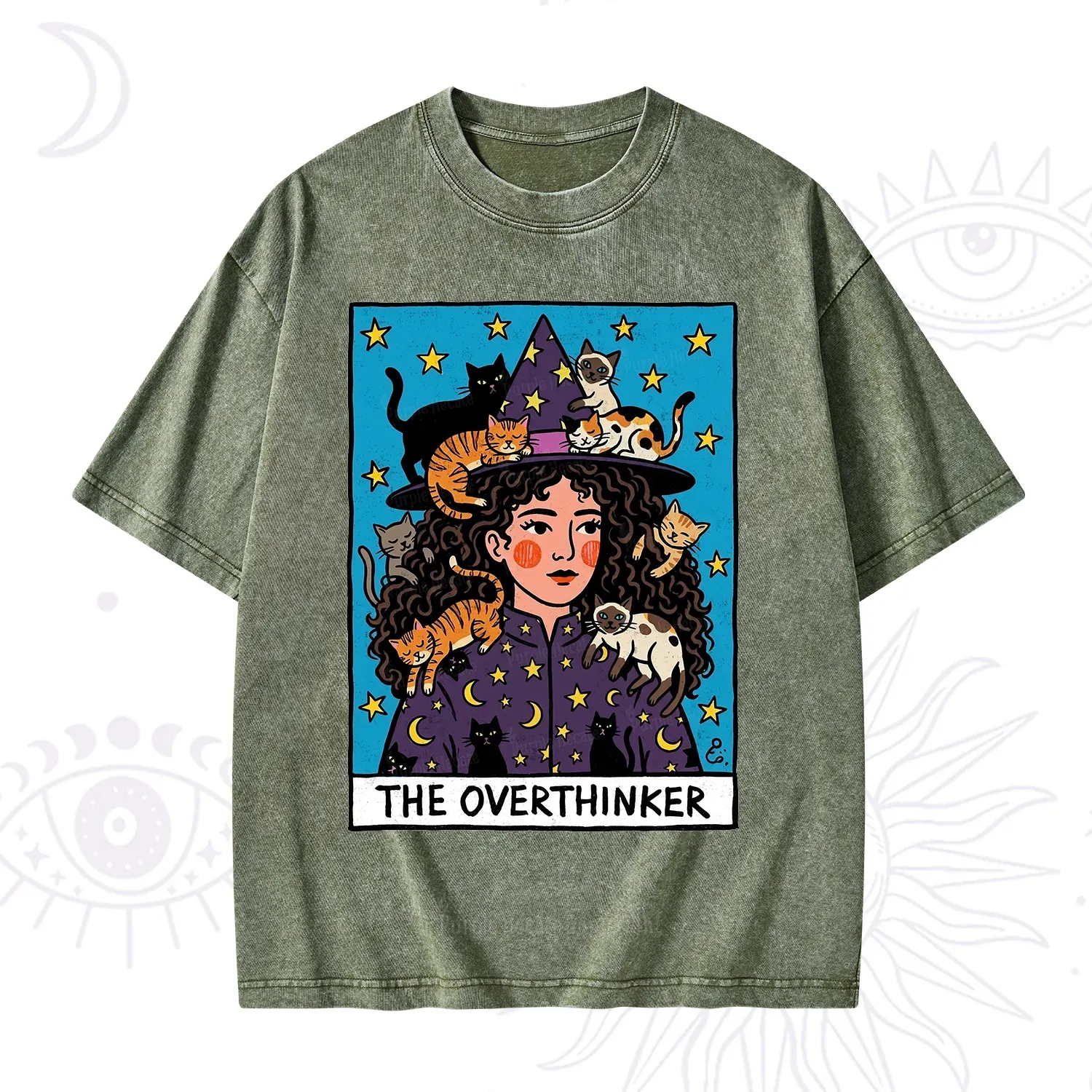 Purplehecate The Overthinker Witch Cat Party Washed T-Shirt