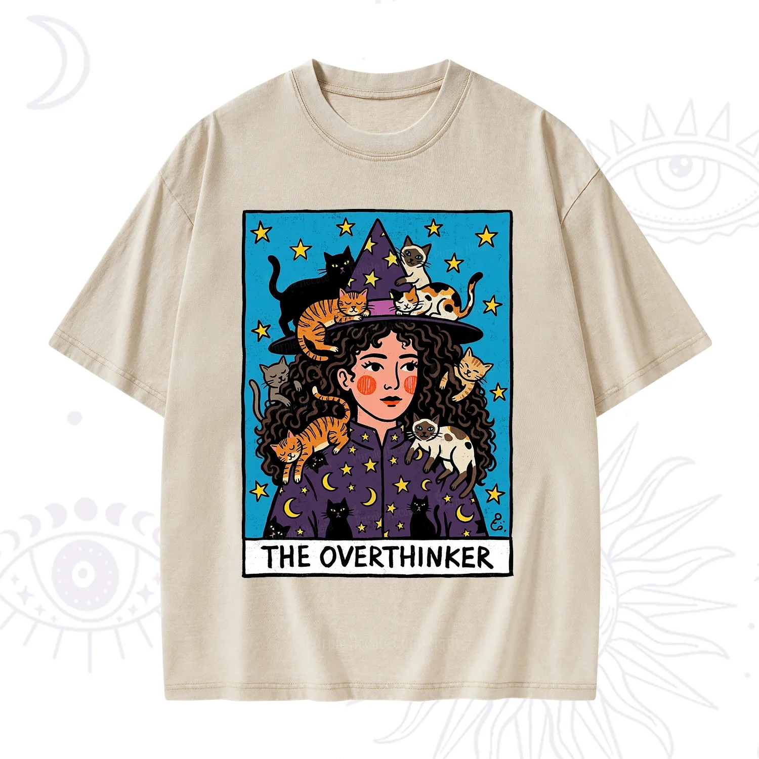 Purplehecate The Overthinker Witch Cat Party Washed T-Shirt