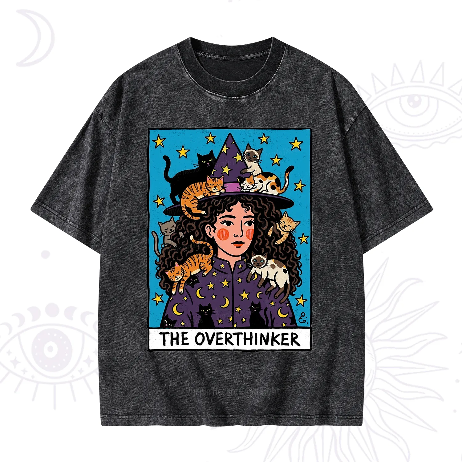 Purplehecate The Overthinker Witch Cat Party Washed T-Shirt