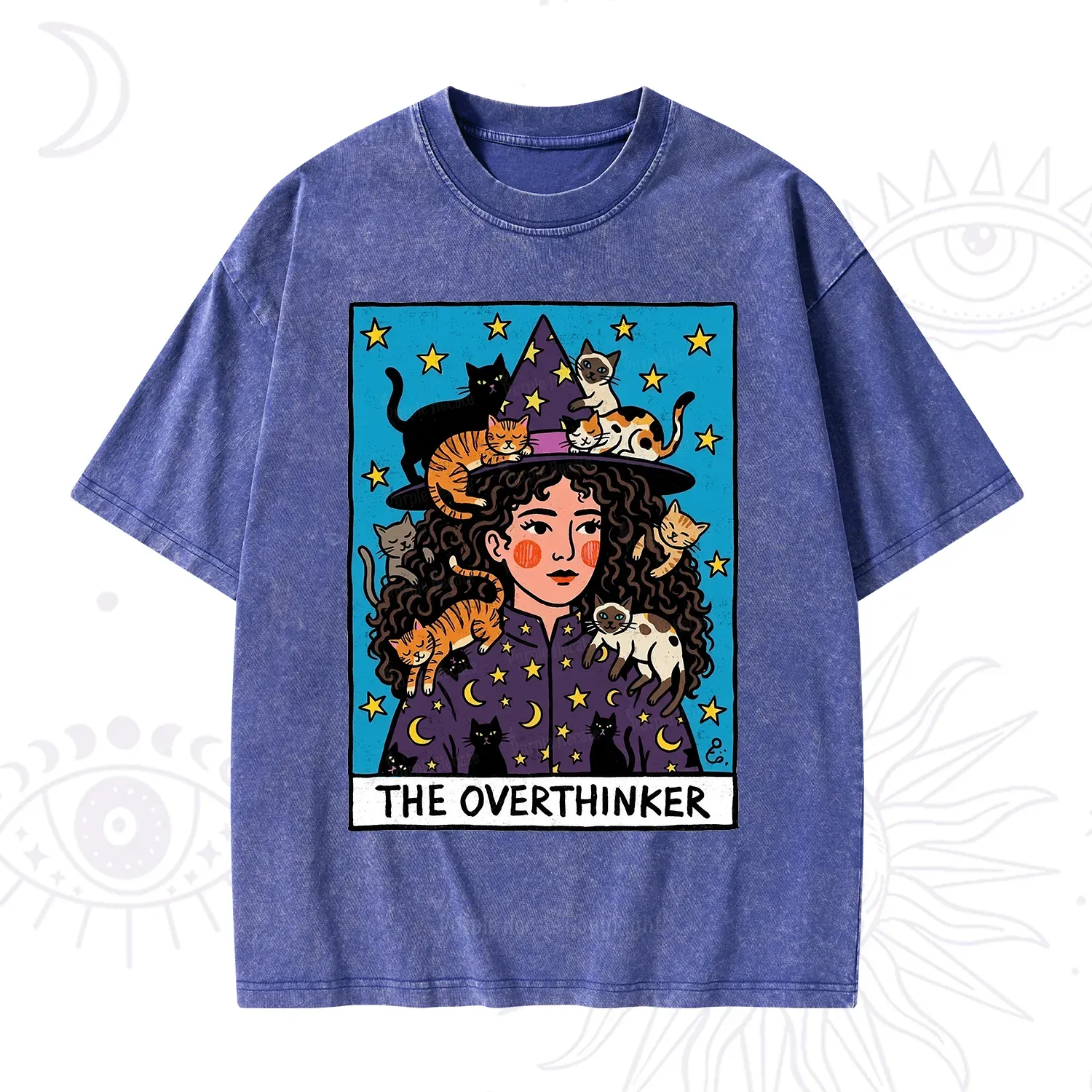 Purplehecate The Overthinker Witch Cat Party Washed T-Shirt