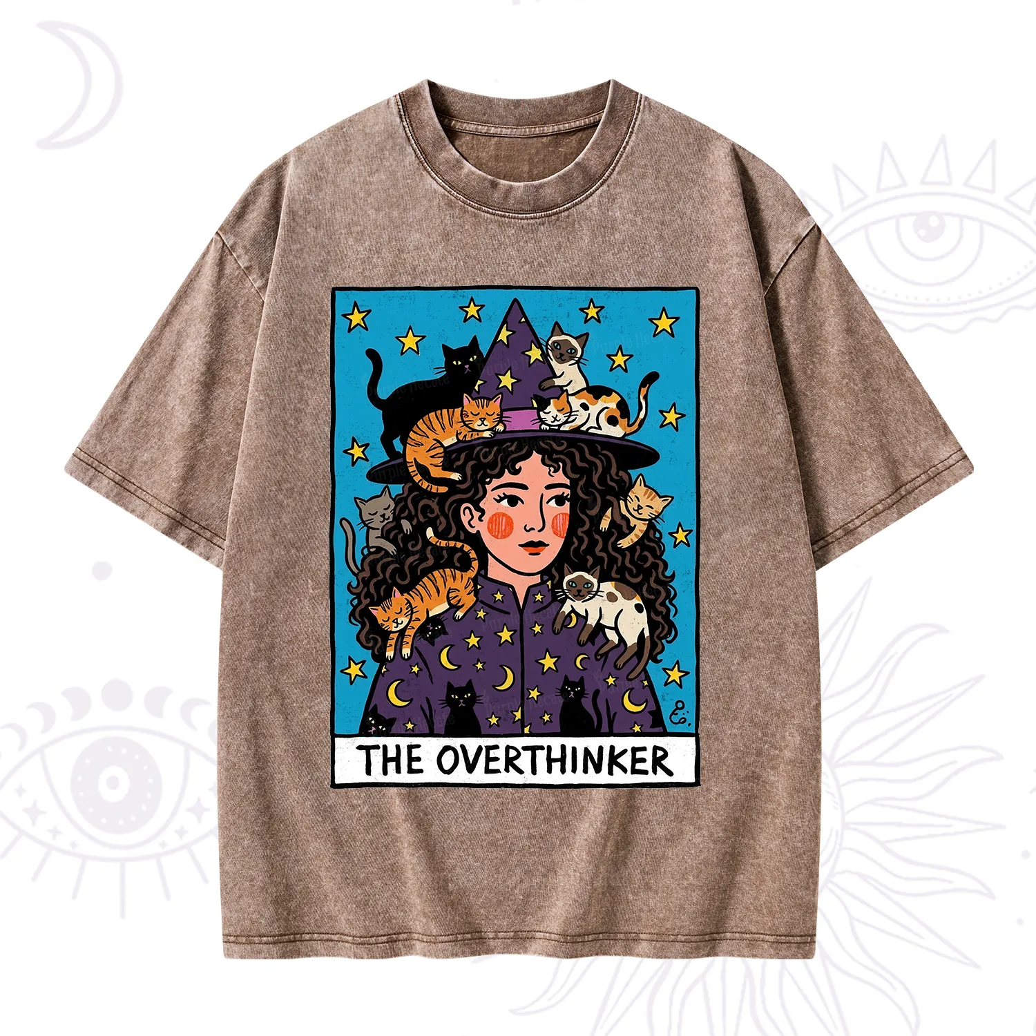 Purplehecate The Overthinker Witch Cat Party Washed T-Shirt