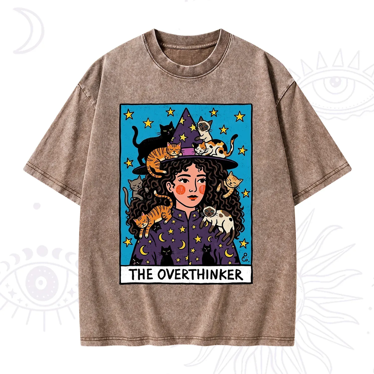 Purplehecate The Overthinker Witch Cat Party Washed T-Shirt