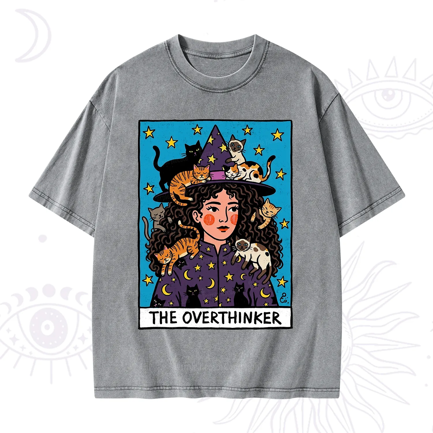 Purplehecate The Overthinker Witch Cat Party Washed T-Shirt