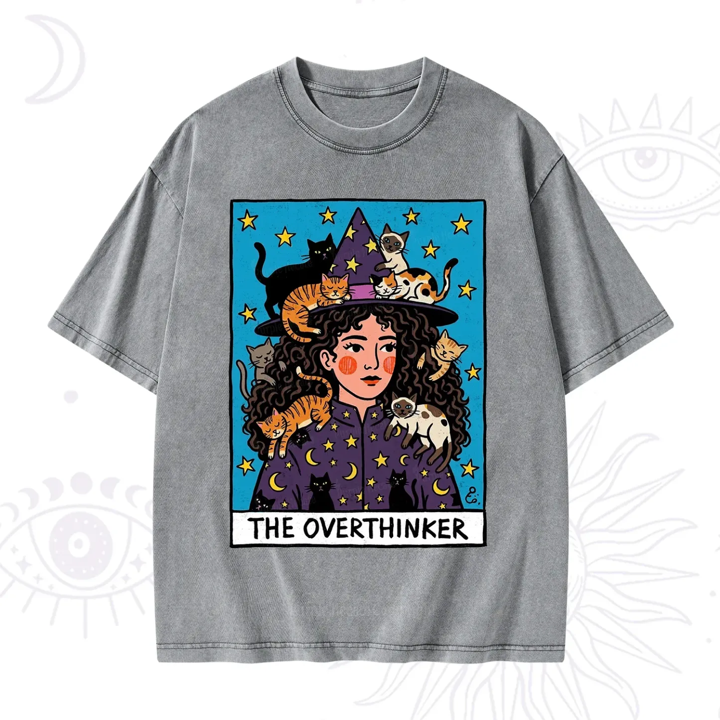 Purplehecate The Overthinker Witch Cat Party Washed T-Shirt