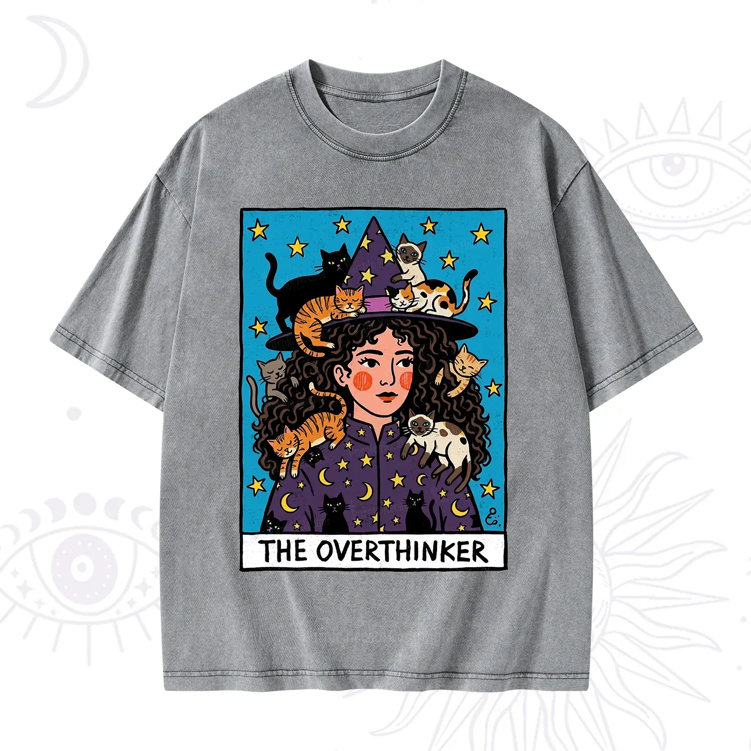 Purplehecate The Overthinker Witch Cat Party Washed T-Shirt