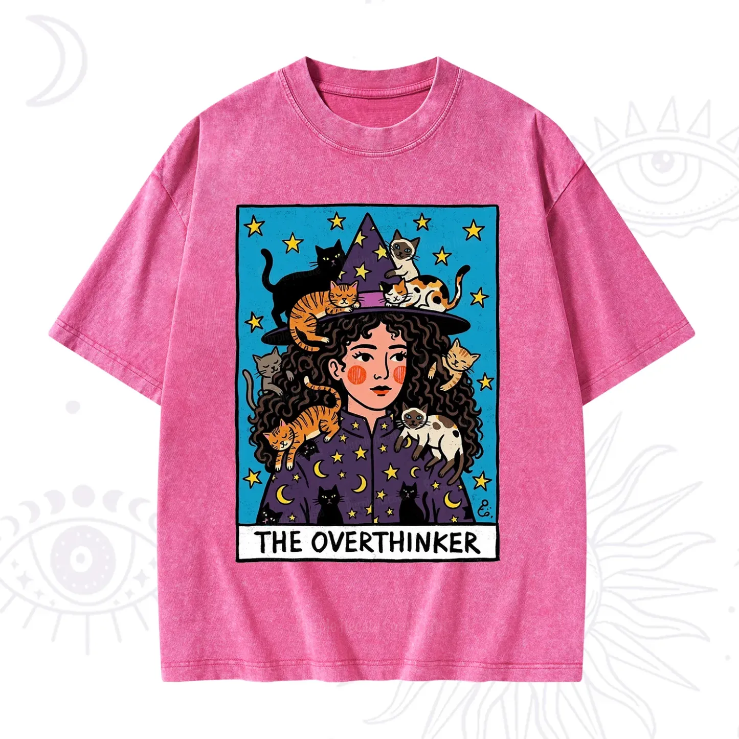 Purplehecate The Overthinker Witch Cat Party Washed T-Shirt