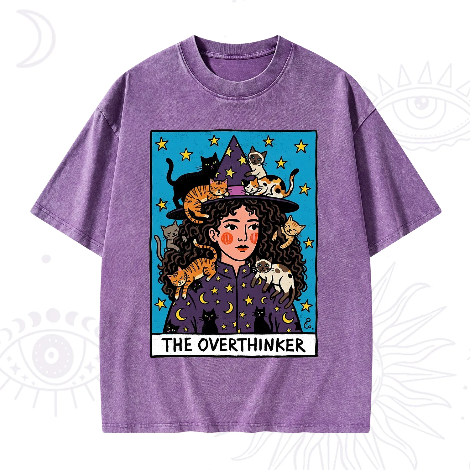 Purplehecate The Overthinker Witch Cat Party Washed T-Shirt