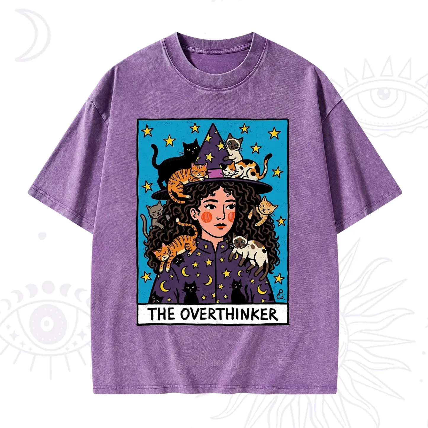 Purplehecate The Overthinker Witch Cat Party Washed T-Shirt