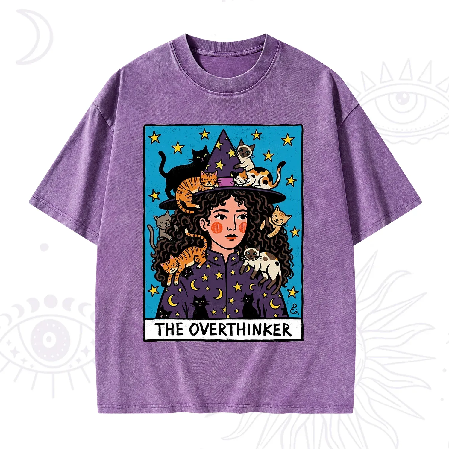 Purplehecate The Overthinker Witch Cat Party Washed T-Shirt