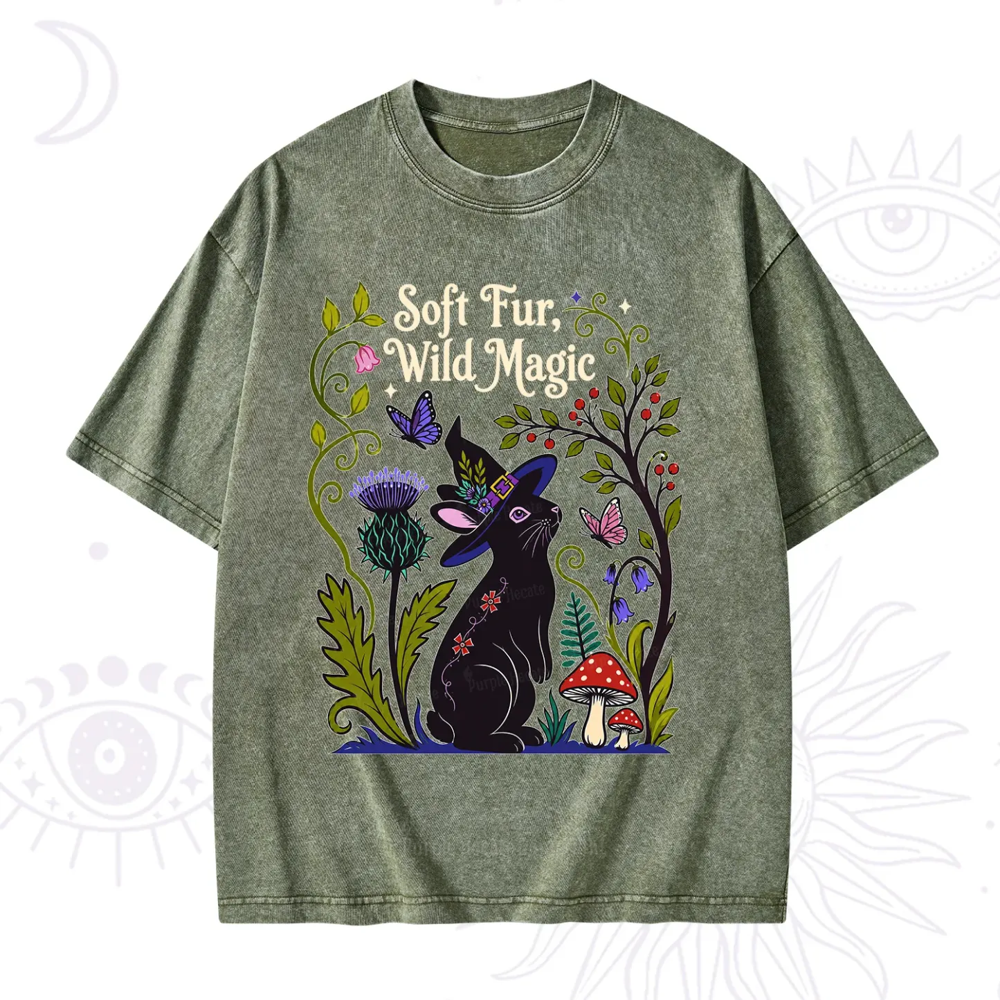 Purplehecate Soft Fur Wild Magic Black Bunny Washed T-Shirt