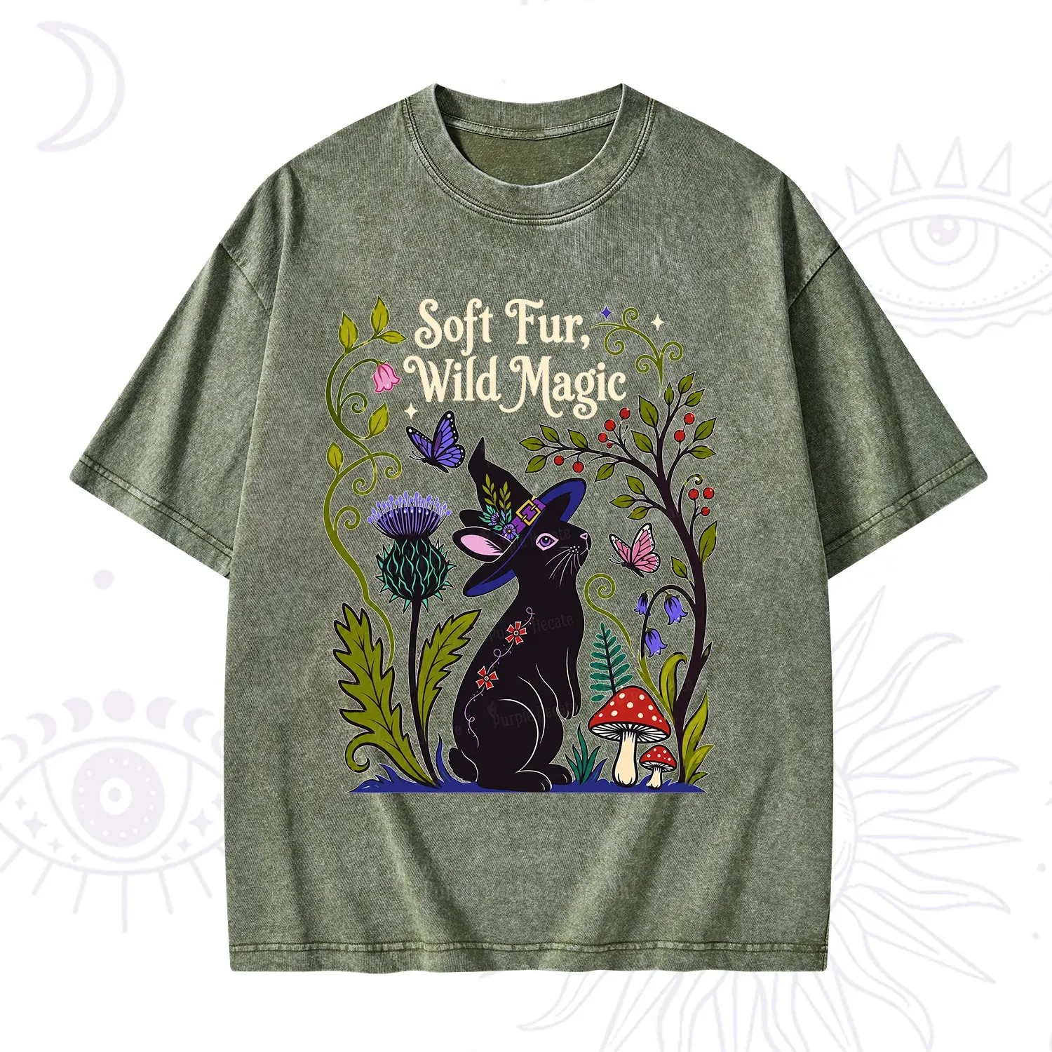 Purplehecate Soft Fur Wild Magic Black Bunny Washed T-Shirt