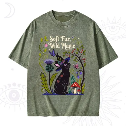 Purplehecate Soft Fur Wild Magic Black Bunny Washed T-Shirt