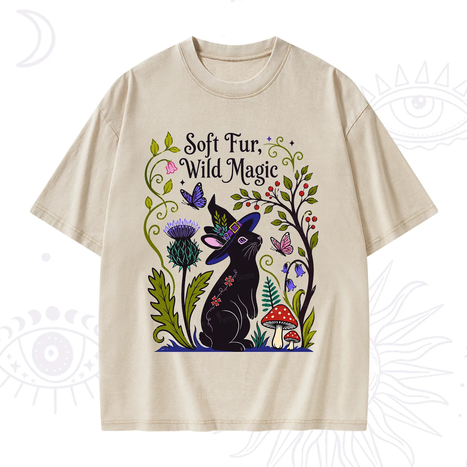 Purplehecate Soft Fur Wild Magic Black Bunny Washed T-Shirt