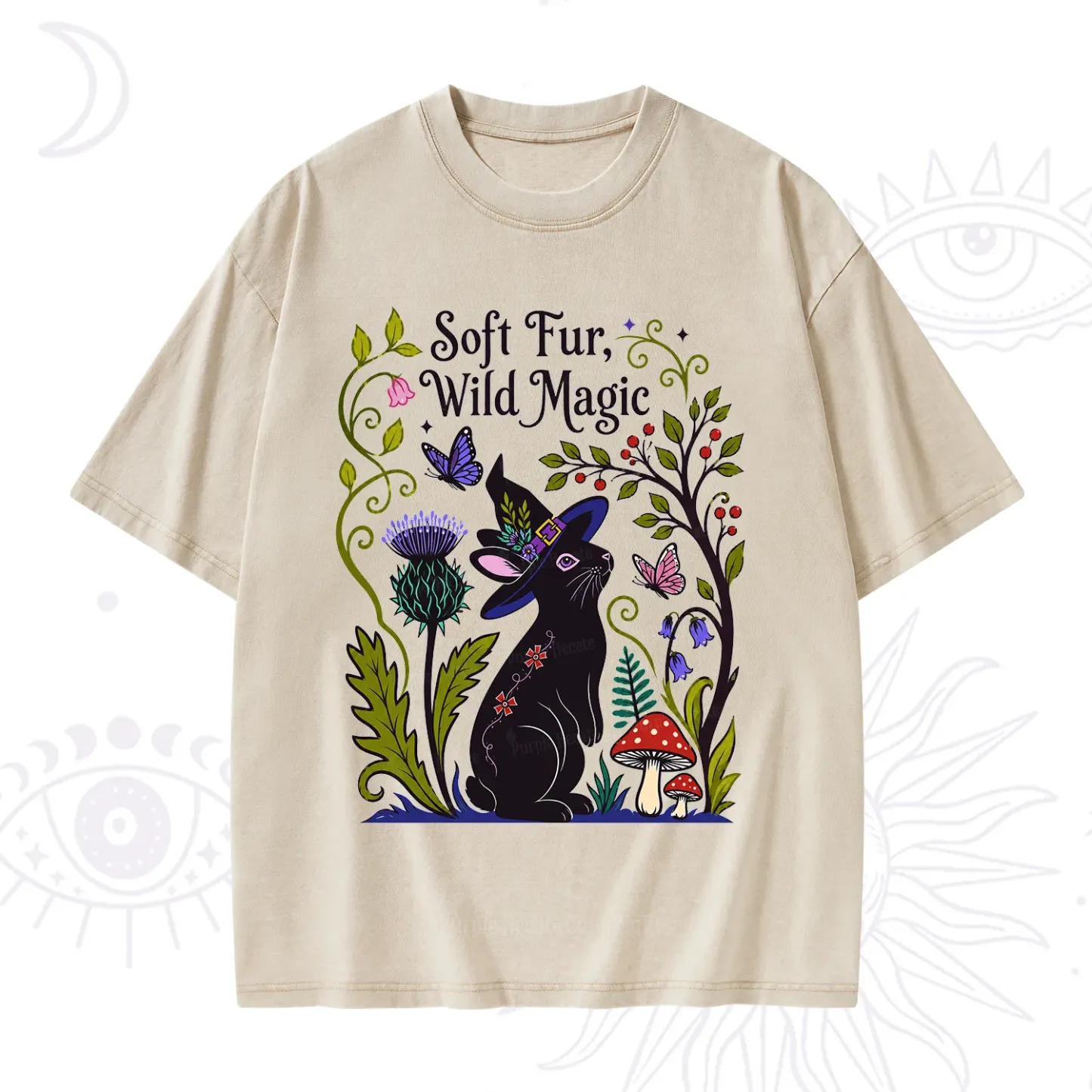 Purplehecate Soft Fur Wild Magic Black Bunny Washed T-Shirt