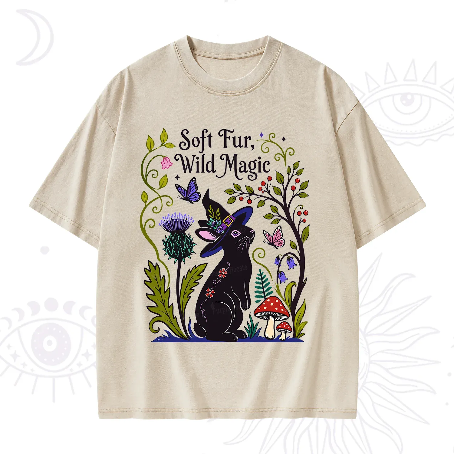 Purplehecate Soft Fur Wild Magic Black Bunny Washed T-Shirt